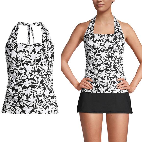Lands' End Other - LANDS END NWT Floral Tropical Square Neck Halter Tankini Swimsuit Top 10D